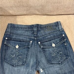 Women's Dark Blue Embroidered Pocket Jeans